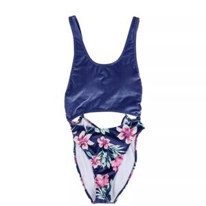 Velvet cutout one piece bathing suit